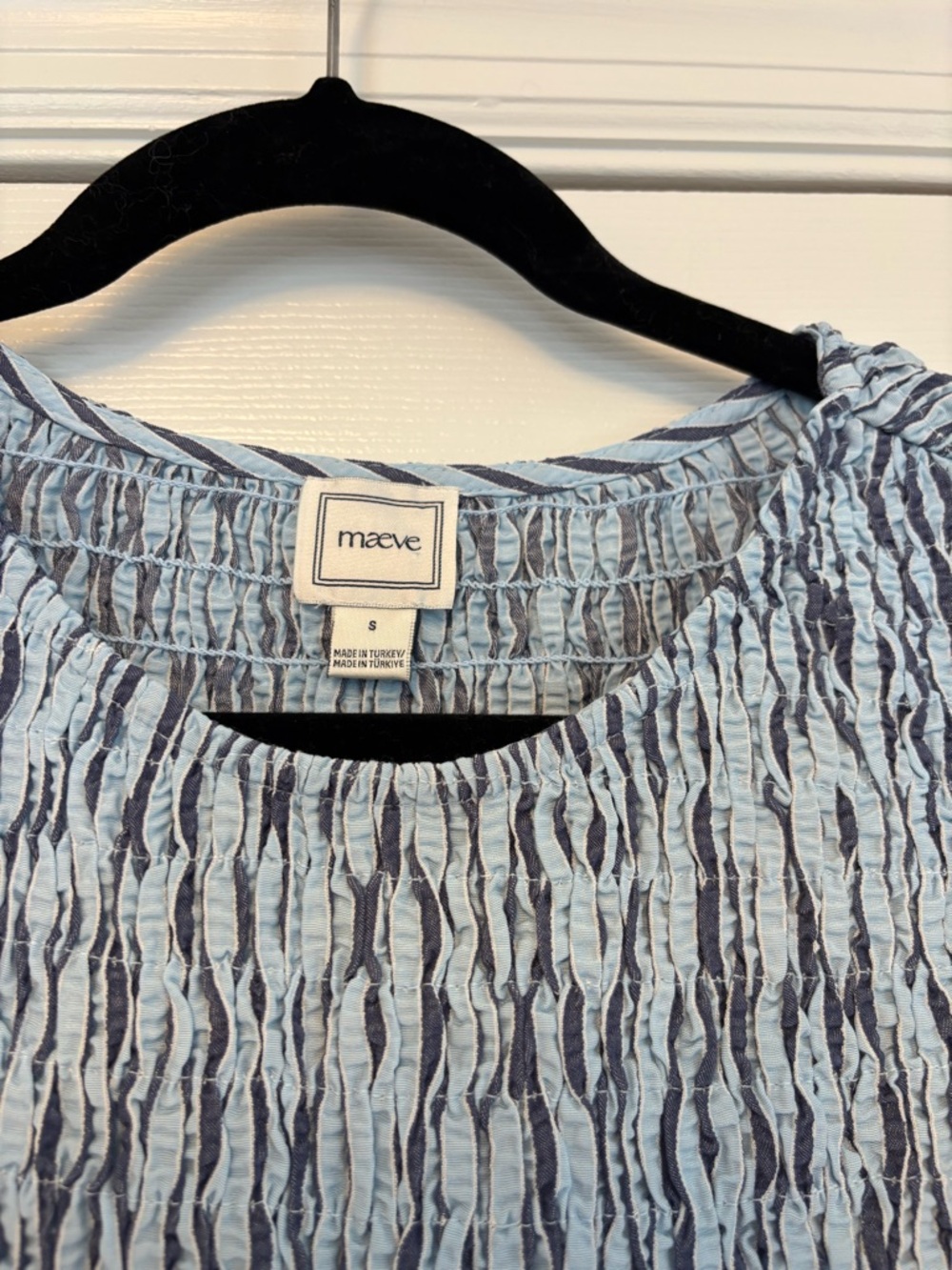 Maeve Anthropologie Margie Smocked Striped Mini Dress Blue White Size Small - Picture 9 of 12